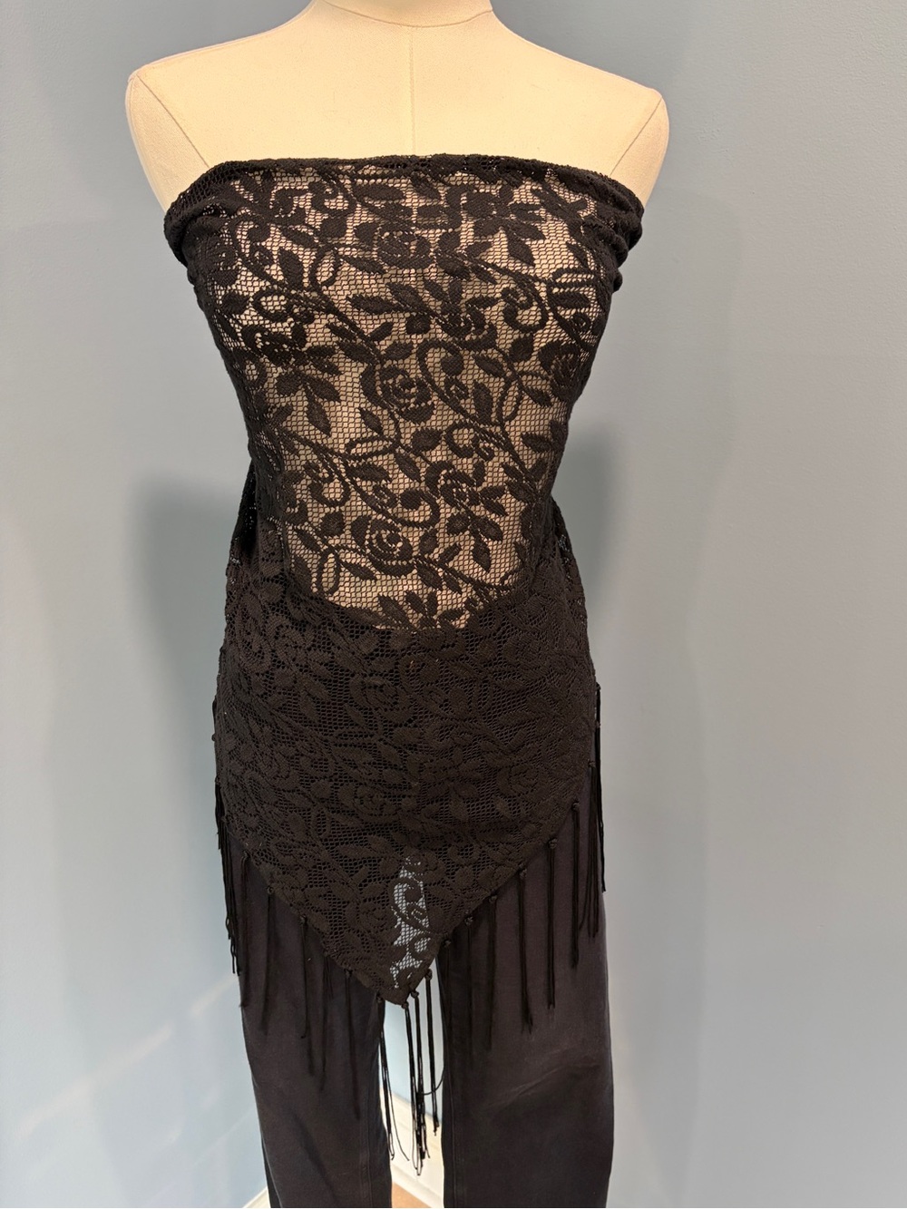 Black Lace Fringe Triangle Shawl Scarf Wrap Boho Western Festival Cover Up
